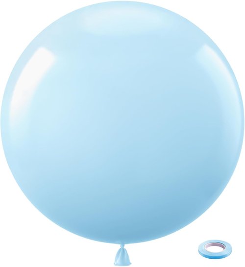 Bezente Pastel Blue Latex Party Balloons - 36 Inch Round Helium Balloons for Birthdays & Weddings