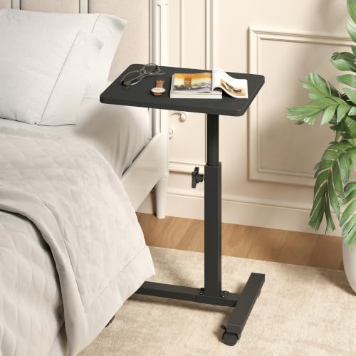 Black Adjustable Height End Table with Casters for Small Spaces