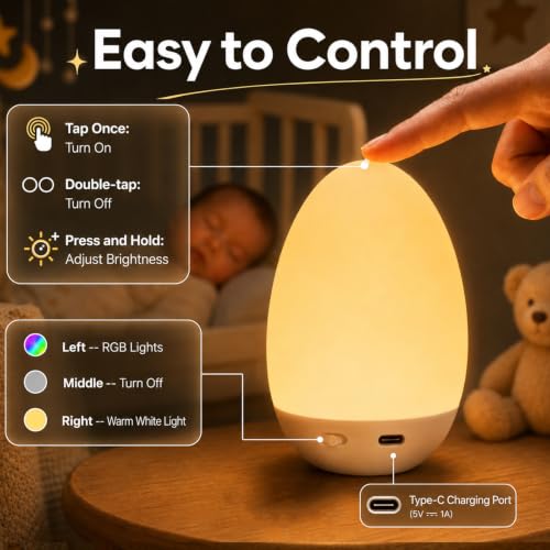 Egg Night Light for Nursery Baby Sleep Nighttime Feeding Touch Control
