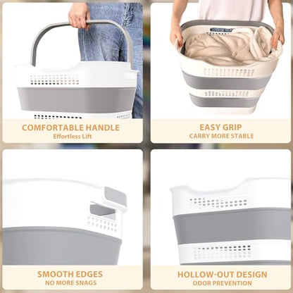 Grey Collapsible Laundry Basket 43L+43L Plastic Storage Bin 2 Pack