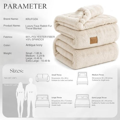 Antique Ivory White 50x60 Inch Double-Sided Faux Fur Throw Blanket - Ultra Plush & Cozy Warm Luxury Bed Couch Decor
