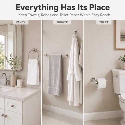 Brushed Nickel Bathroom Hardware Set 5 Piece SUS304 Stainless Steel Towel Rack