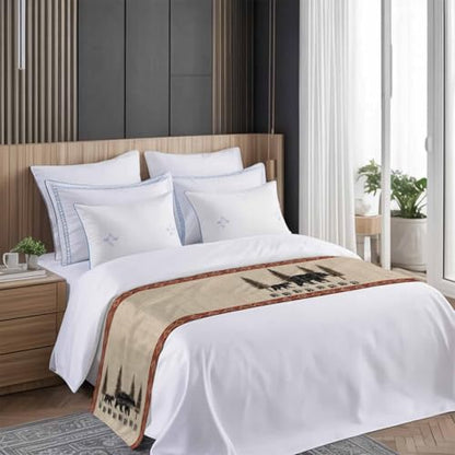 King Size Black Bear Rustic Bed Runner with Cream, Red Variations 102x20 Inches