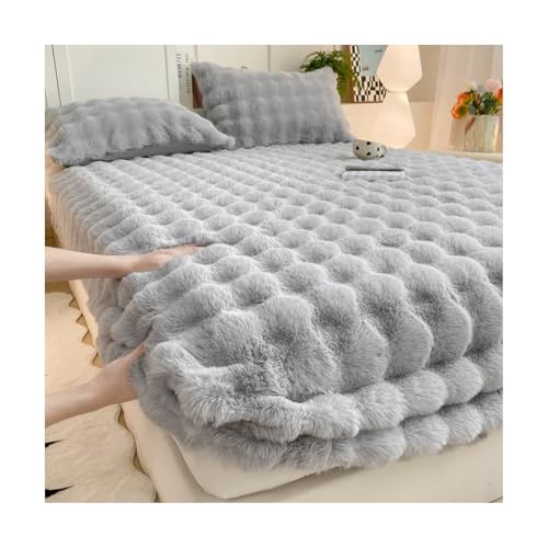 Plush Velvet Fitted Sheet for Winter - Grey Twin Bed Cover with Deep Pockets