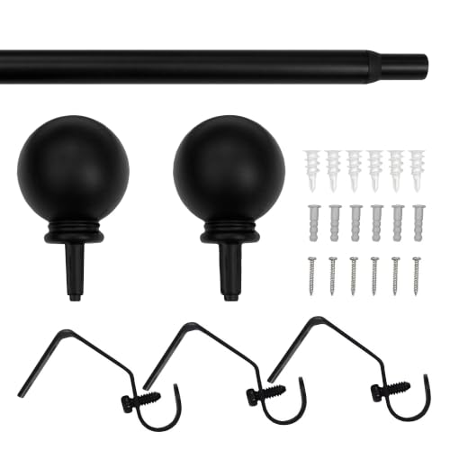 1/2 Inch Black Ball Curtain Rod, Adjustable 48-84 Inches