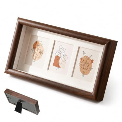 Walnut Wood Multi Picture Frame 2x3 3-Photo Desktop Display - Dark Walnut