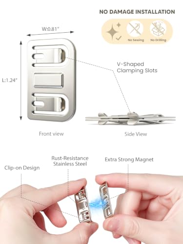 No Drill Magnetic Curtain Clips 8 Pairs - Stainless Steel Light Block