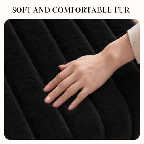 Black Faux Fur Vanity Chair with Storage and Foldable Backrest - 14.2"D x 13.2"W x 29.9"H
