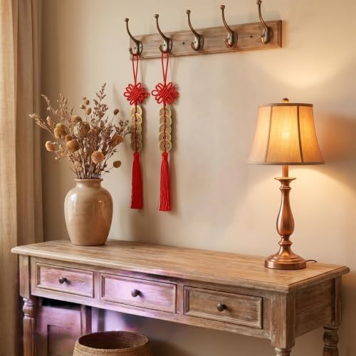 2PCS Feng Shui Five Emperor Coins with Red Knot Tassel - Wealth & Good Luck Charm for Cars, Doors, Living Rooms, Cabinets, Office Decor - Variation: 2pcs Hanging Tassel