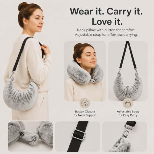 Travel Neck Pillow with Blanket Set Gray – 3-in-1 Support & Comfort for Airplane & Car