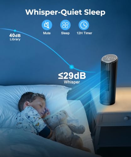 13.2 Inch Tower Fan for Bedroom Office Quiet 4 Speeds Oscillating Cooler