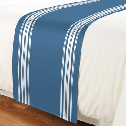 94x20 Inch Blue White Striped Bed Runner for King Bed Decorative Throw