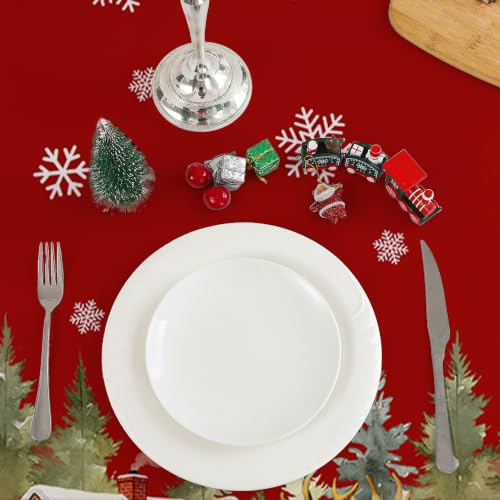 Reindeer Sled Christmas Tablecloth 60x104 Inches - Santa Snowflake Holiday Decor