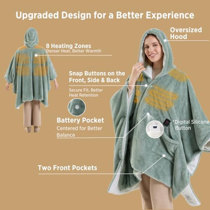 Bedsure Green Cordless Wearable Heated Blanket Hoodie with Pockets - Emerald Green, 55" x 69"