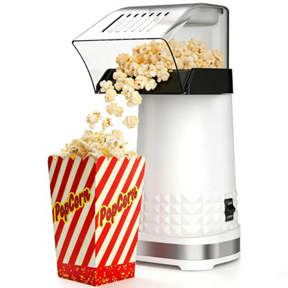 1200W Oil-Free Air Popcorn Maker - 4.5 Quart Capacity, White, Quick Ready