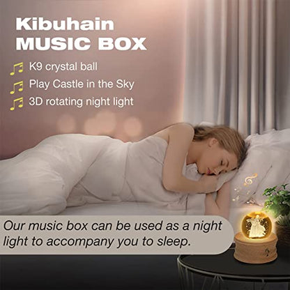 3D Crystal Ball Music Box with Projection Light and Rotating Wooden Base - Mom and Daughter