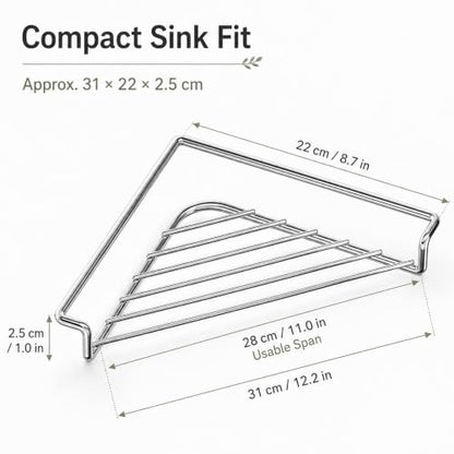 Stainless Steel Corner Sink Shelf - Space Saving Triangular Dish Drying Rack - Black