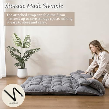 Japanese Futon Mattress Foldable Memory Foam Bed Pad - Twin Grey