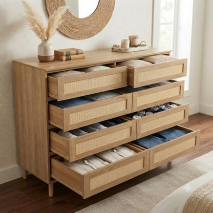 Garvee Rattan 7-Drawer Dresser for Bedroom & Nursery - Natural Finish