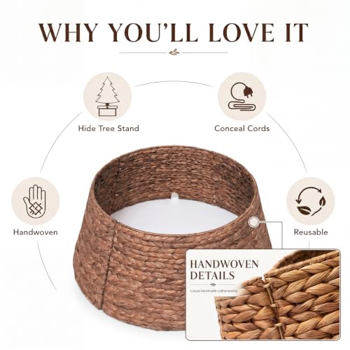 24 Inch Water Hyacinth Christmas Tree Collar - Brown Wash, Rustic Holiday Decor