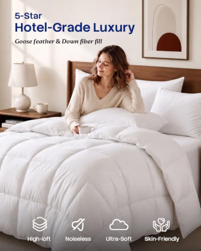 King Size Goose Feather Down Fiber Comforter All Season White - Dreamhood