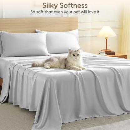 Gray King Size Tencel Lyocell Sheet Set - 4-Piece Eucalyptus Bedding