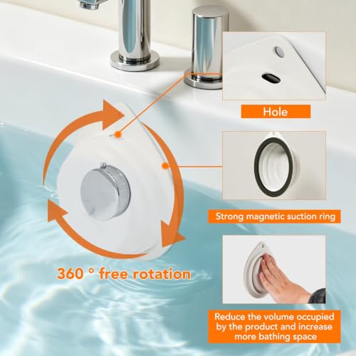 Magnetic Silicone Bathtub Overflow Drain Cover - Adjustable Water Level, 4.6 Inch Fit