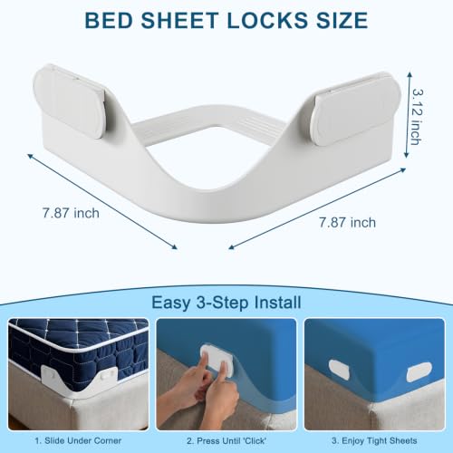 Padag Bed Sheet Holders for Corners - White, Heavy Duty Fitted Sheet Grippers for Deep Mattresses