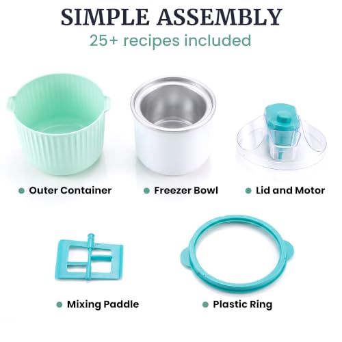 Self-Churning Electric Ice Cream Maker 1 Quart - Homemade Gelato & Sorbet, Mint