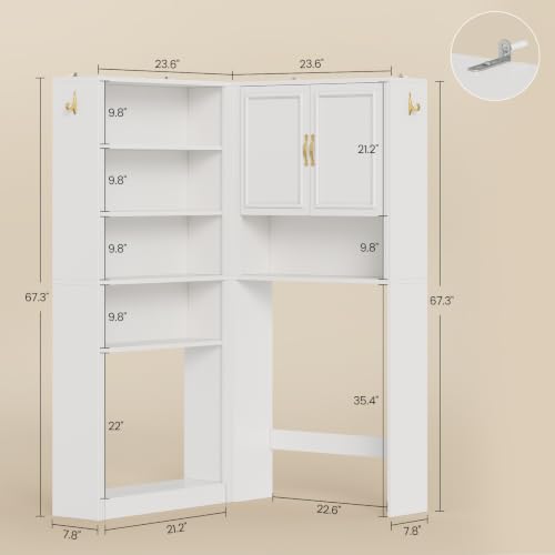 UPOSOJA White L-Shaped Modular Over Toilet Storage Cabinet - Bathroom Organizer
