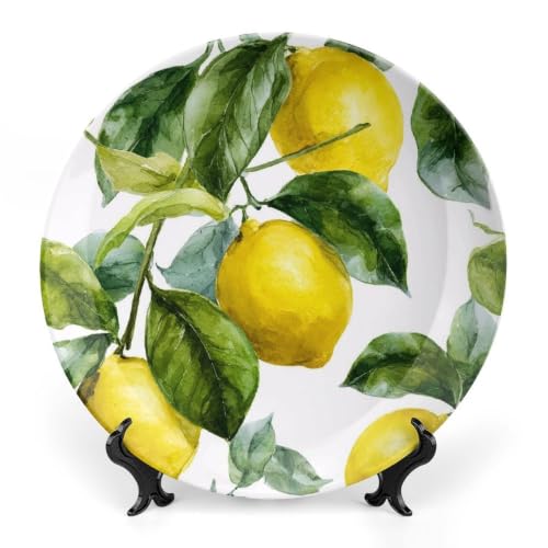 Lemon Branch Leaves Bone China Decorative Plate 7 Inch with Stand - Wall or Table Display