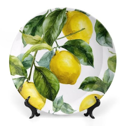 Lemon Branch Leaves Bone China Decorative Plate 7 Inch with Stand - Wall or Table Display