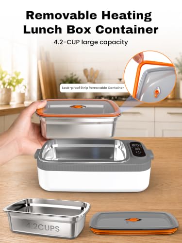 White Cordless Electric Lunch Box 1000ml Food Container Portable Food Warmer