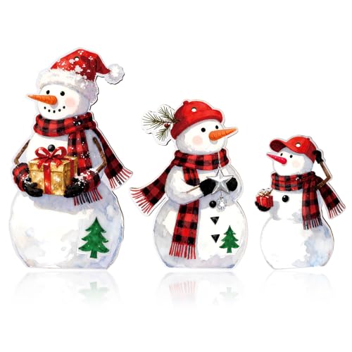 Rustic Christmas Snowman Wooden Centerpiece Set - Holiday Table Decor