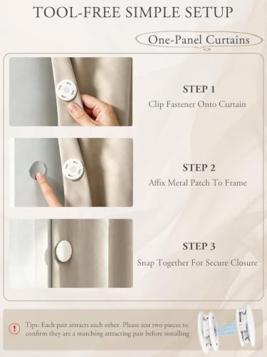 Magnetic Curtain Closure Clips with Adhesive Metal Patches - No Drill