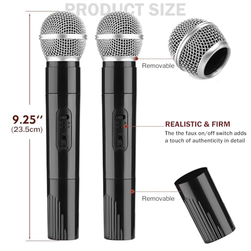Facmogu 2 Pack Fake Microphone Props - Black Halloween Stage Mic Set