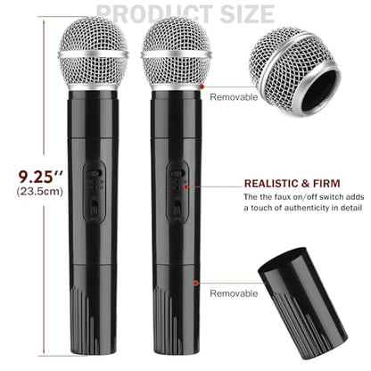 Facmogu 2 Pack Fake Microphone Props - Black Halloween Stage Mic Set