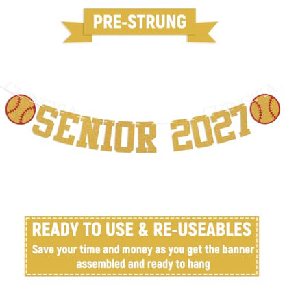 Senior 2027 Softball Banner - Gold Glitter Class of 2027 Party Decor
