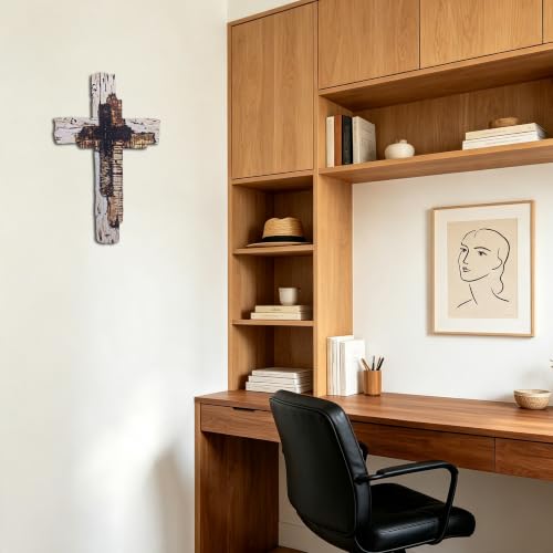 Rustic Wooden Wall Cross - Farmhouse Christian Home Decor, 13.4 Inch