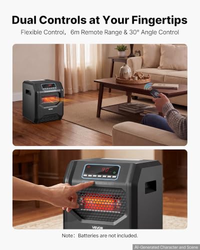 1500W Infrared Space Heater with Remote Control, Fast Heating & Adjustable Thermostat
