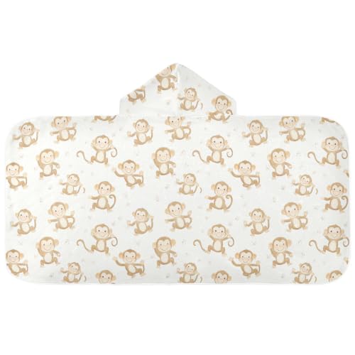 Kids Hooded Beach Towel with Monkey Cartoon Design for Boys Girls 50x23.5in