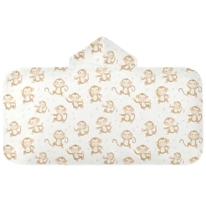 Kids Hooded Beach Towel with Monkey Cartoon Design for Boys Girls 50x23.5in