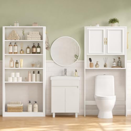 UPOSOJA White L-Shaped Modular Over Toilet Storage Cabinet - Bathroom Organizer