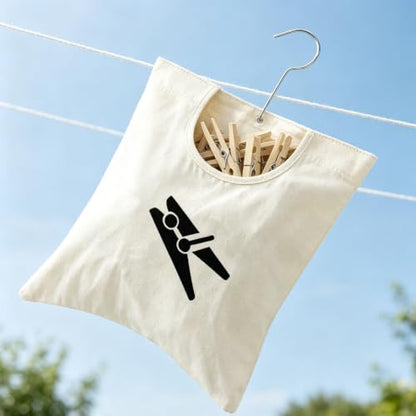 Laundry Clothespin Bag 12.5x11 Inch Canvas Hanging Storage White