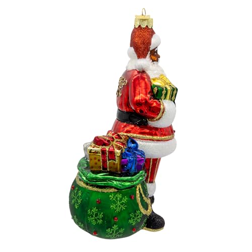 7-Inch Glass African American Santa Ornament - Holiday Christmas Decor