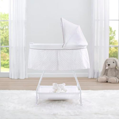 Baby Bassinet Bedside Sleeper with Vibration and Mesh Sides – Grey Lattice