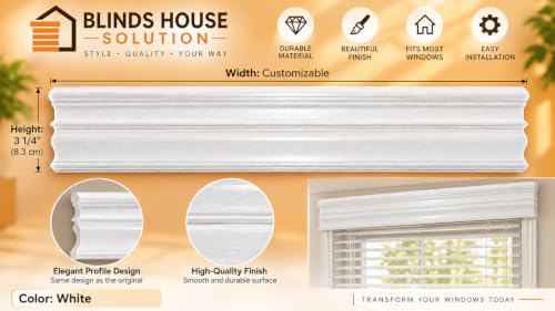 Custom 3.25-inch Wood Valance for Venetian Blinds - White 600 - Inside or Outside Mount