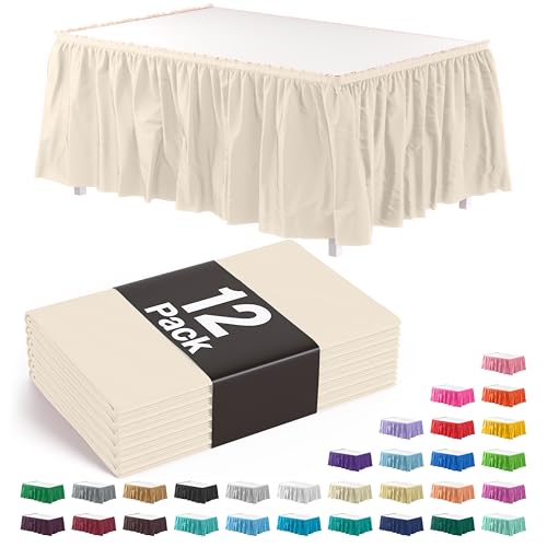 Ivory Disposable Table Skirts 12 Pack - Self-Adhesive Party Decorations for 6ft & 8ft Tables