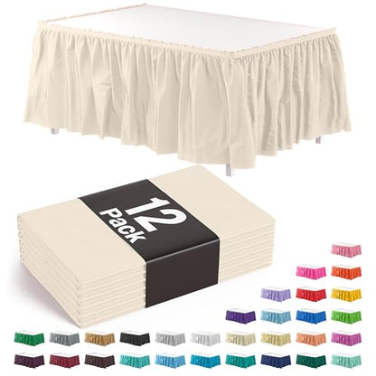 Ivory Disposable Table Skirts 12 Pack - Self-Adhesive Party Decorations for 6ft & 8ft Tables