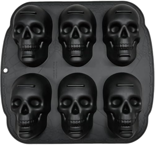Skull Silicone Mold 6 Cavity Cake Pan for Halloween Baking and Ice Cubes